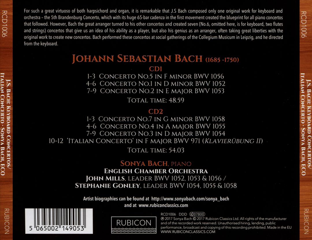 Bach: Sonya Bach Plays J.S. Bach cover art