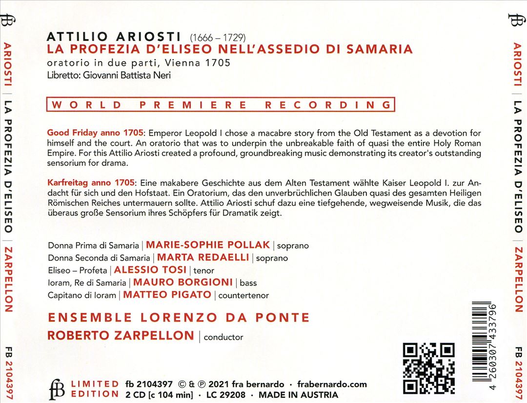 Ariosti: La Profezia d'Eliseo cover art