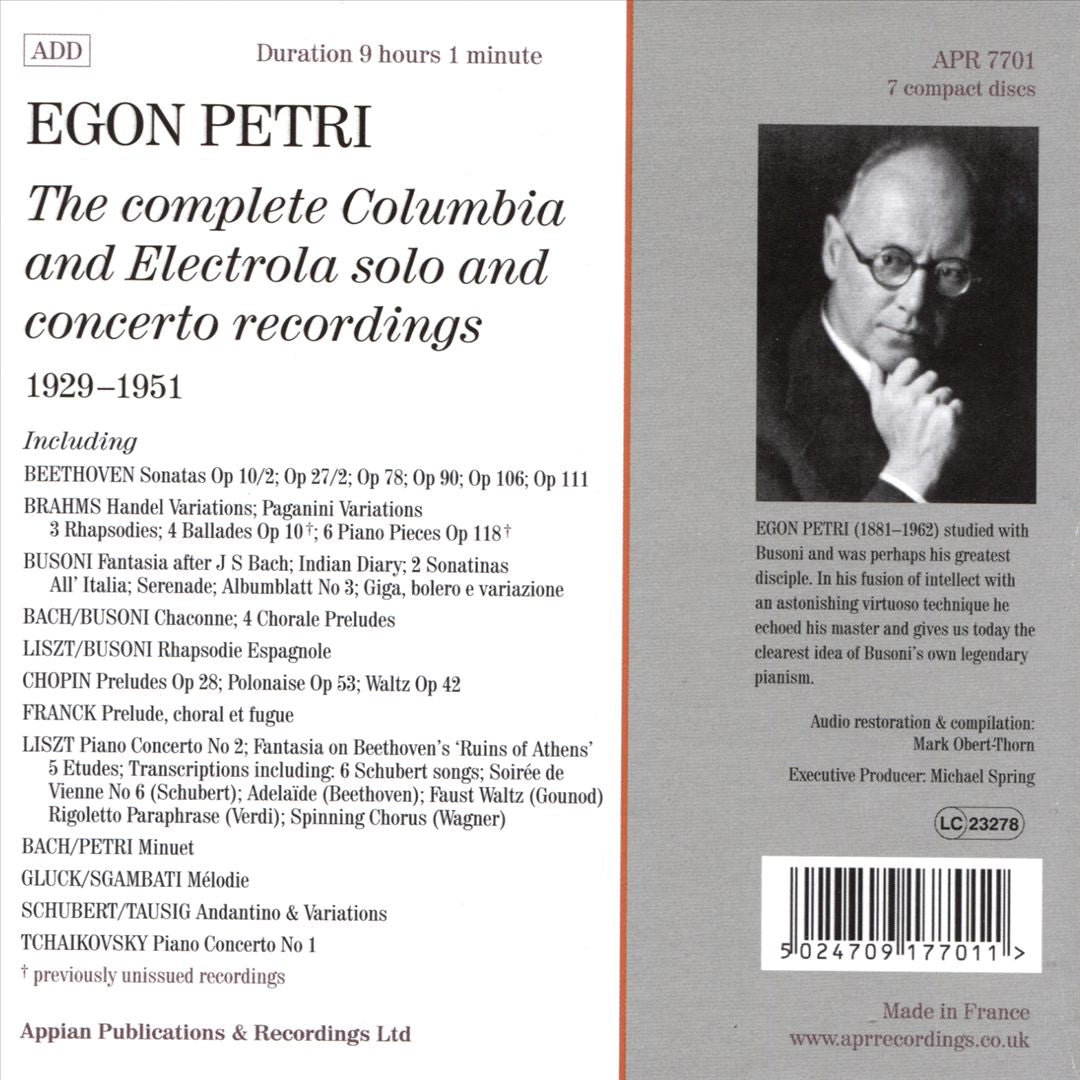 Complete Columbia and Electrola solo and concerto recordings, 1929-1951 cover art