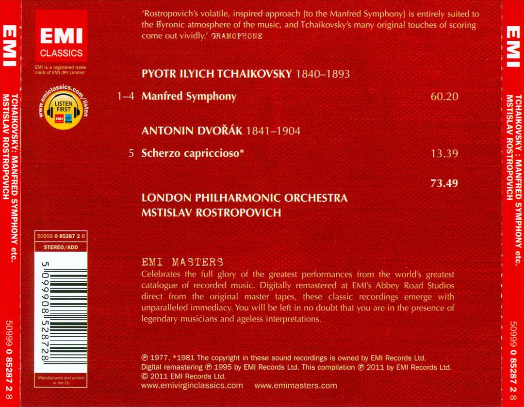 Tchaikovsky: Manfred Symphony; Dvorák: Scherzo capriccioso cover art