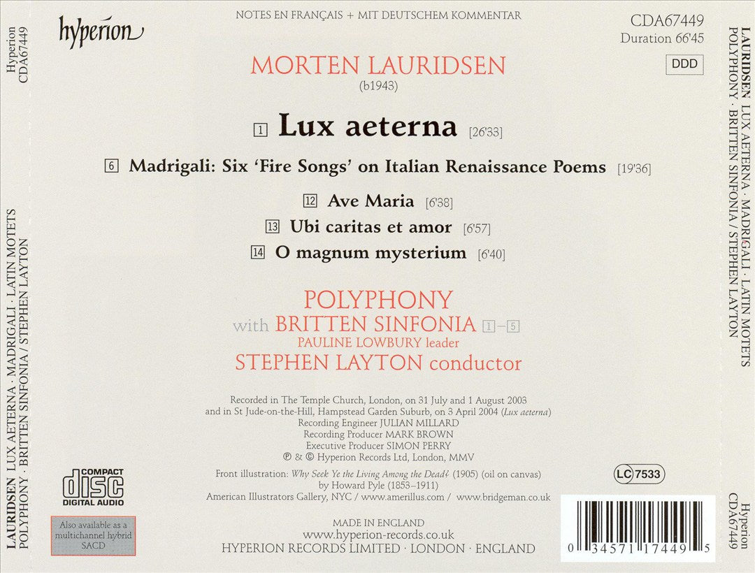 Morten Lauridsen: Lux aeterna cover art