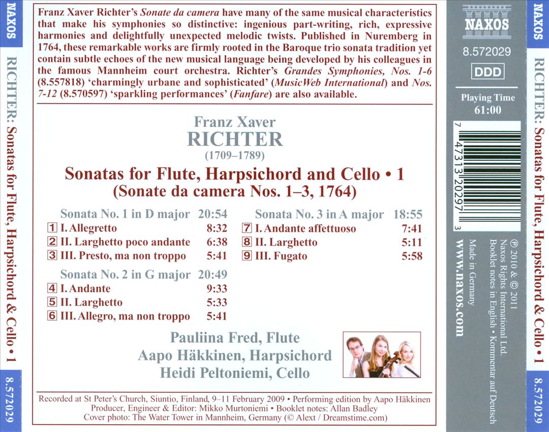 Franz Xaver Richter: Sonatas for Flute, Harpsichord and Cello, Vol. 1 cover art