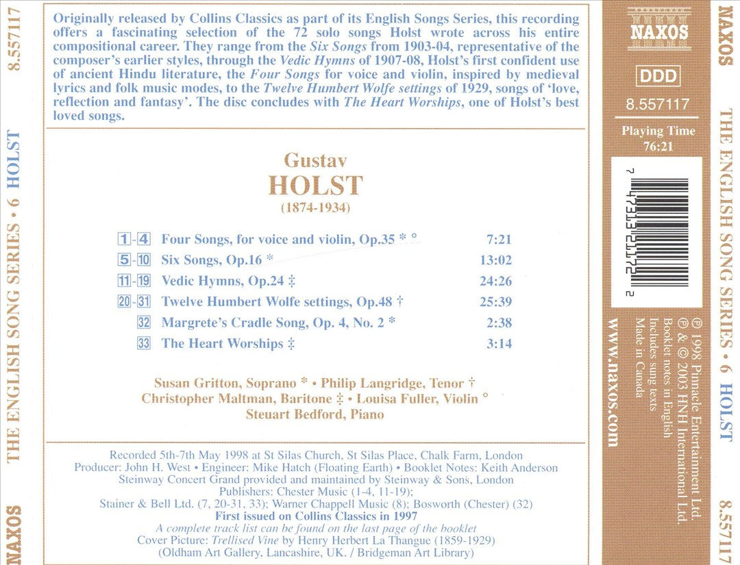 Holst: Vedic Hymns; Four Songs for Voice and Violin; Humbert Wolfe Songs cover art