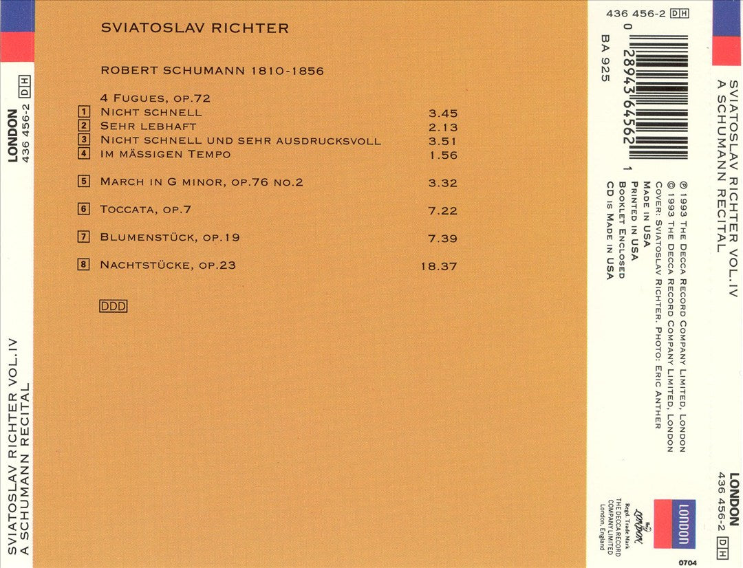 Schumann: Toccata; Nachtstücke; Blumenstück; 4 Fugues - Teatro del Bibbiena, Mantova, 1986 cover art