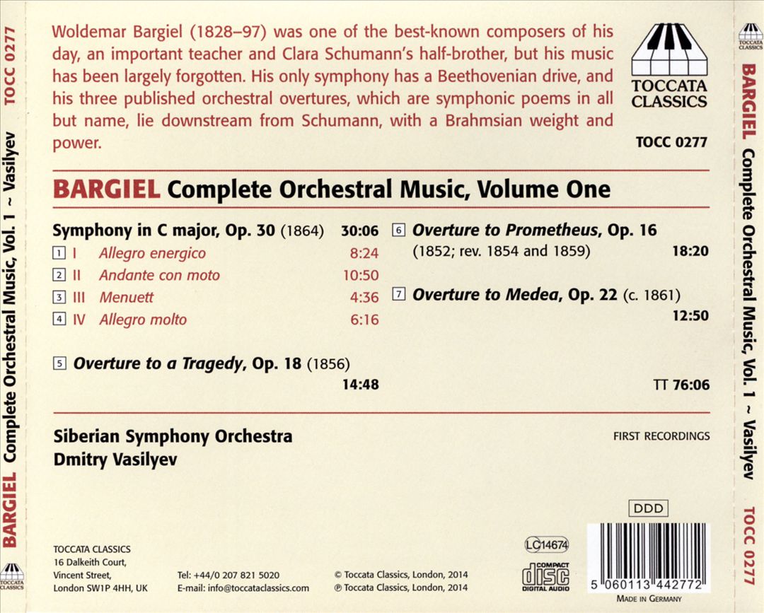 Woldemar Bargiel: Complete Orchestral Music, Vol. 1 cover art