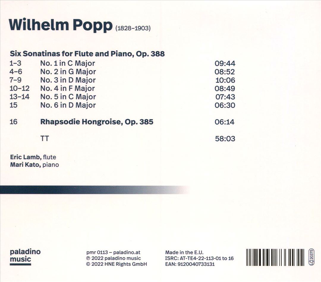 Wilhelm Popp: Complete Sonatinas for Flute and Piano cover art