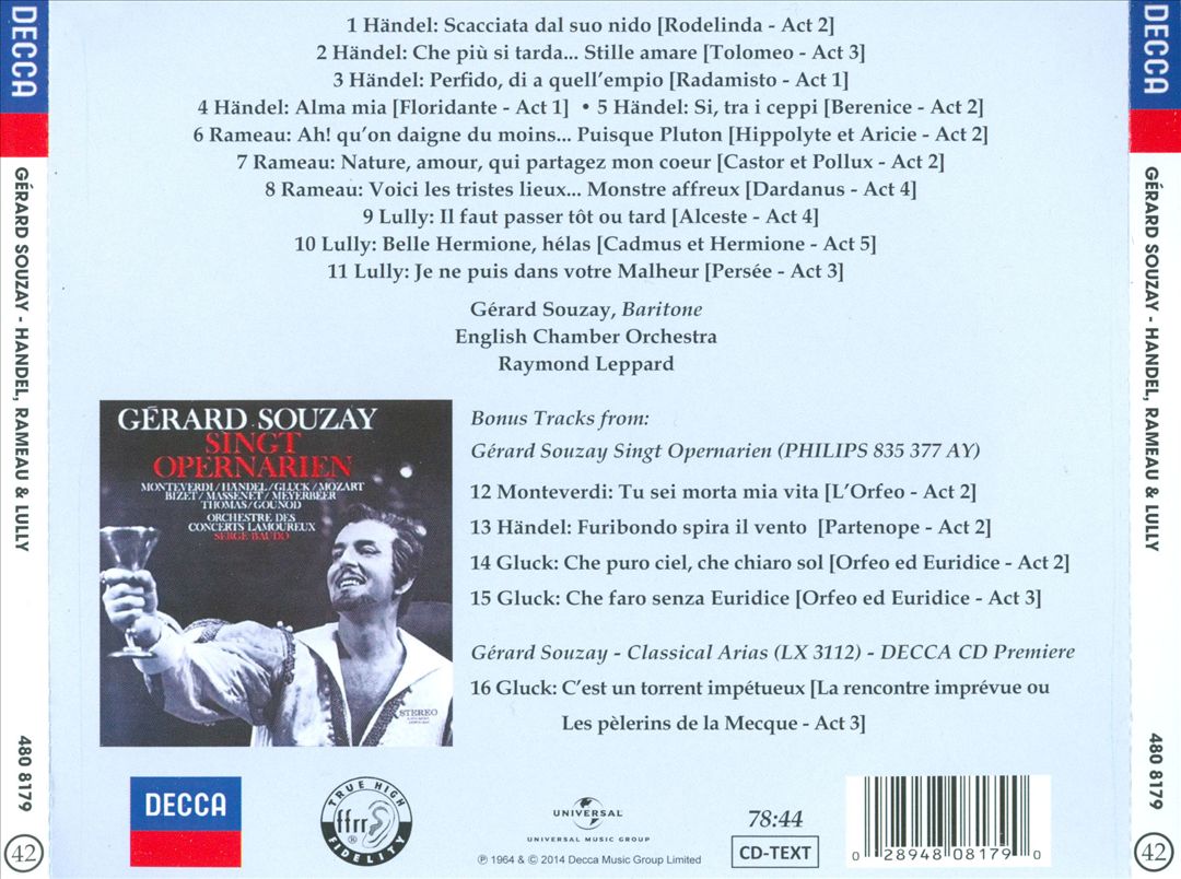 Gérard Souzay Sings Handel, Rameau & Lully cover art