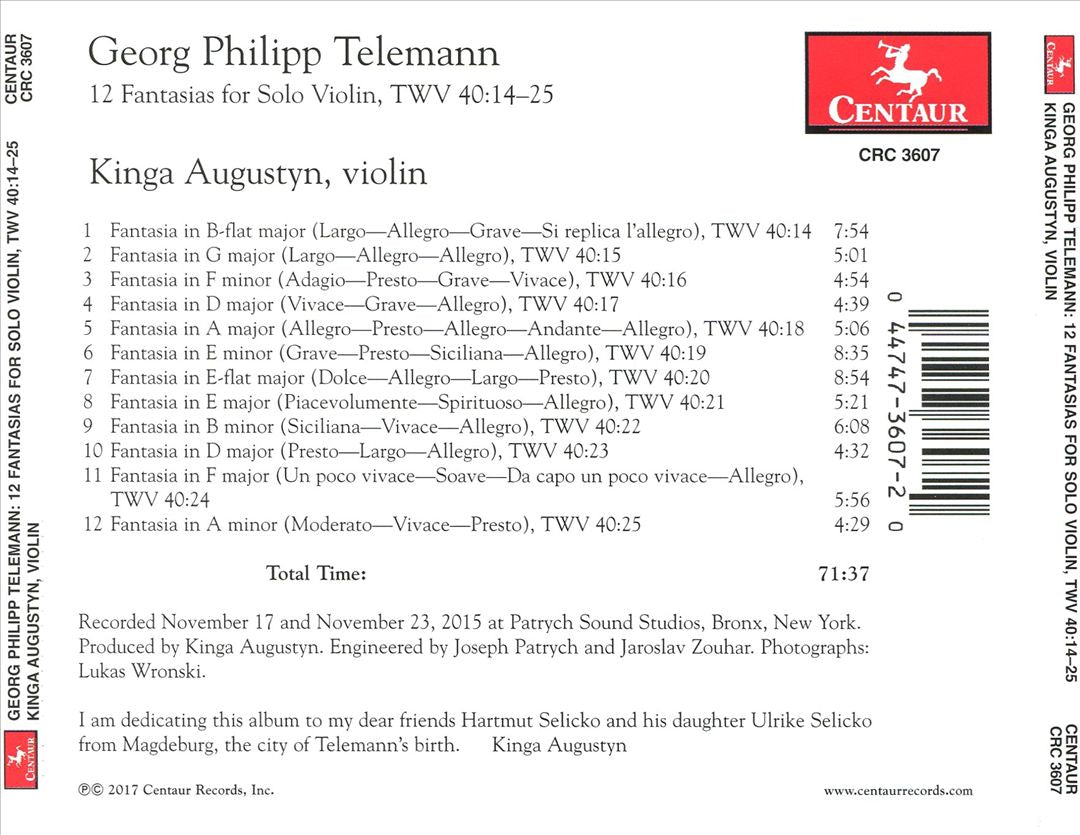 Georg Philipp Telemann: 12 Fantasias for Solo Violin, TWV 40:14-25 cover art