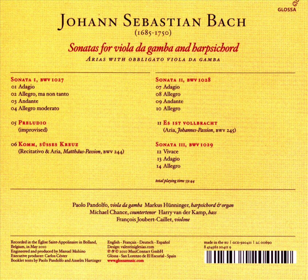 Bach: Sonatas for viola da gamba & harpsichord cover art