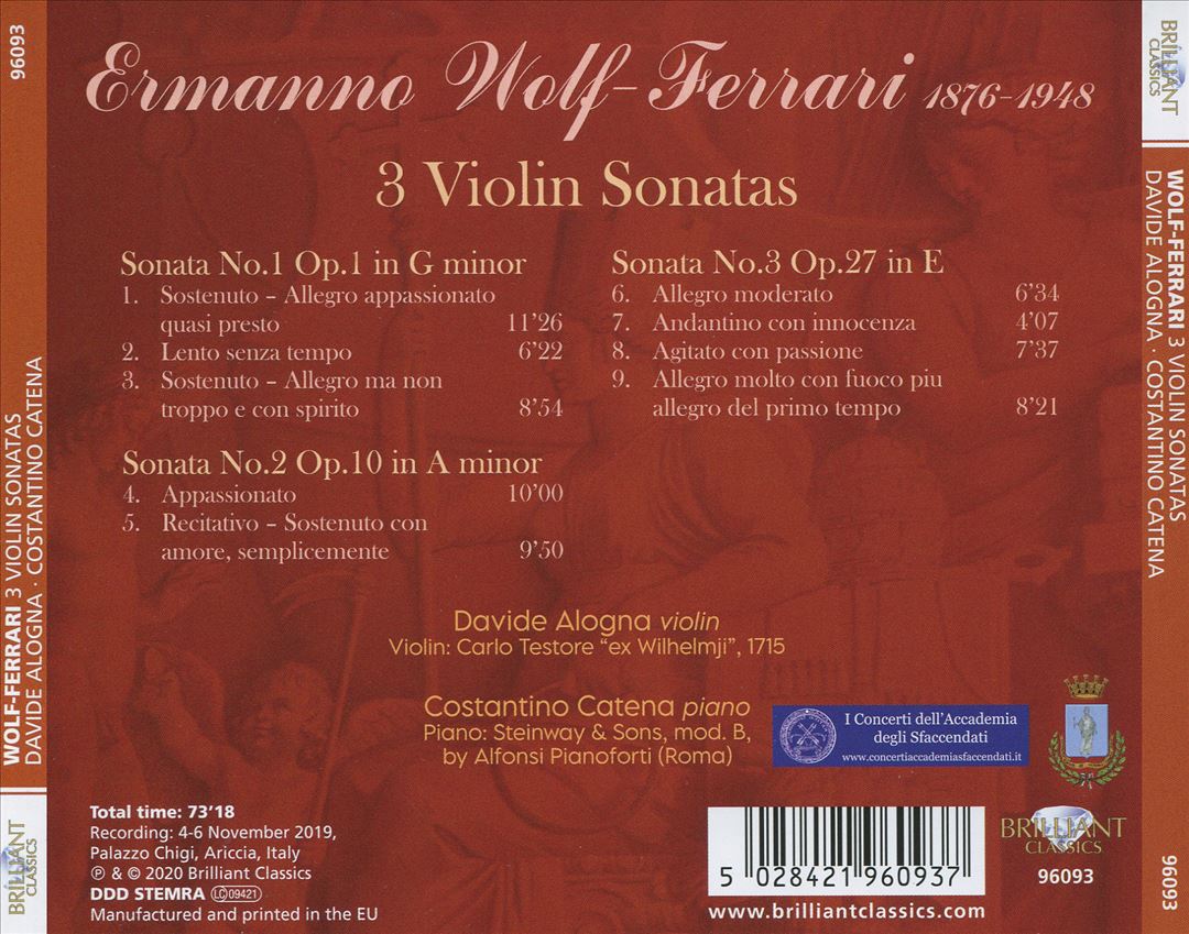 Wolf-Ferrari: 3 Violin Sonatas cover art
