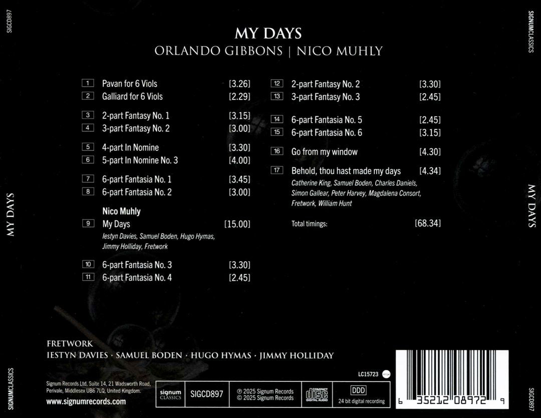 Nico Muhly: My Days; Orlando Gibbons cover art