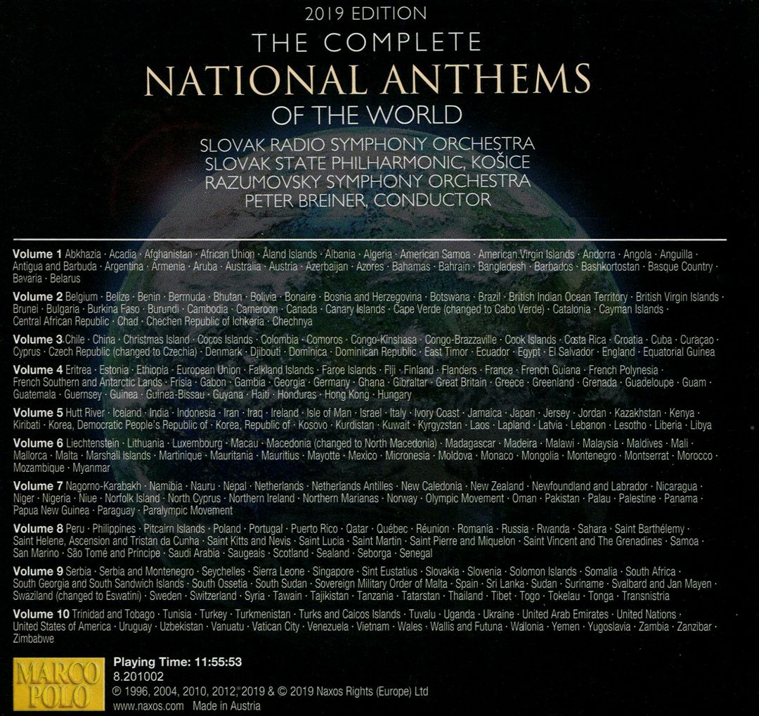 Complete National Anthems of the World, Vol. 1 (2019 Edition) cover art