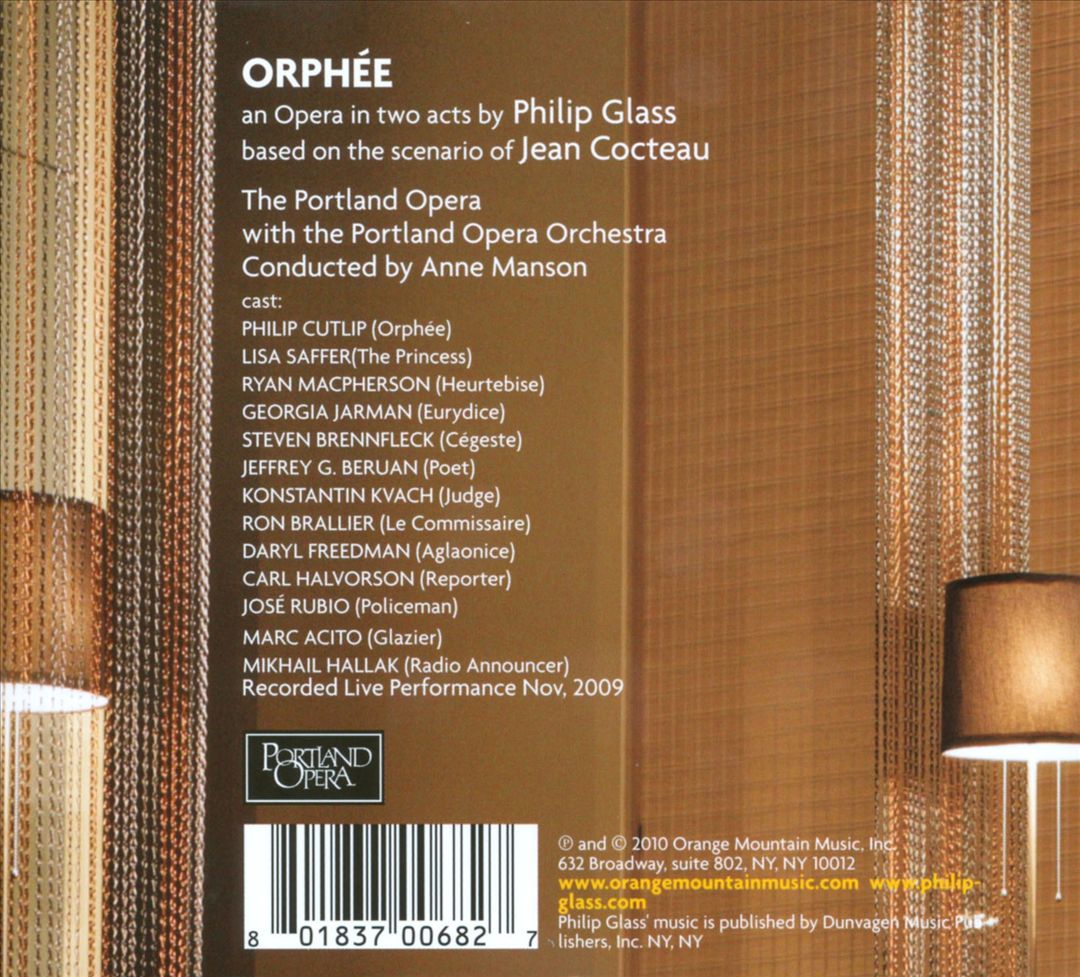 Philip Glass: Orphée cover art