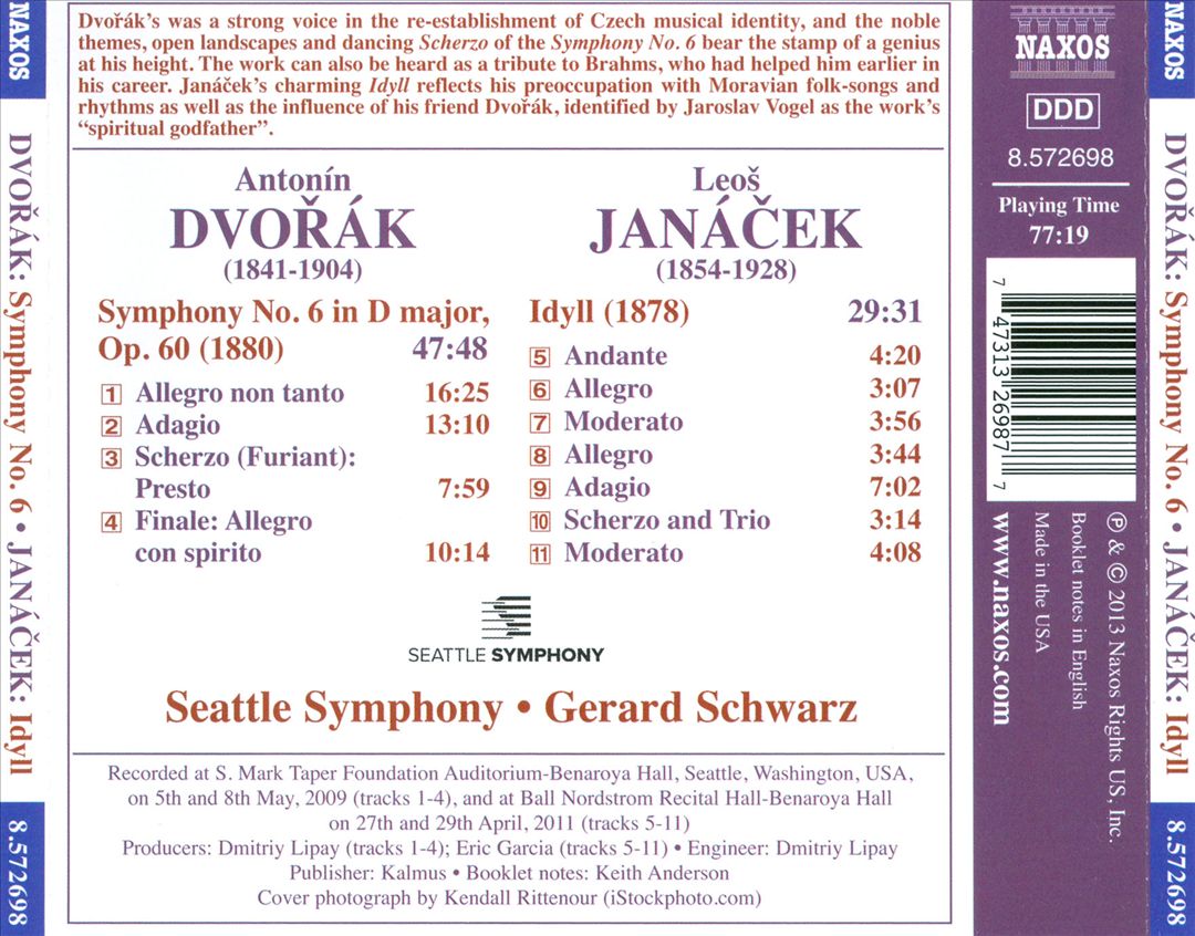 Dvorák: Symphony No. 6; Janácek: Idyll cover art