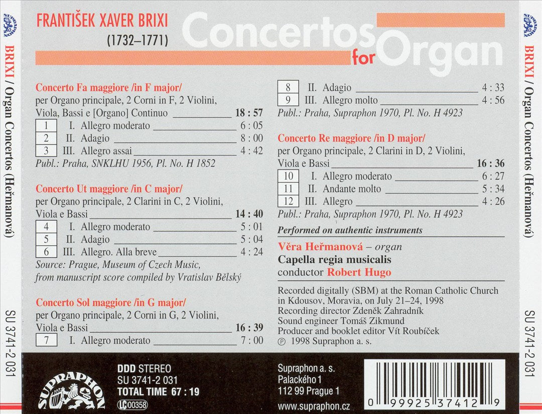Brixi: Organ Concertos cover art
