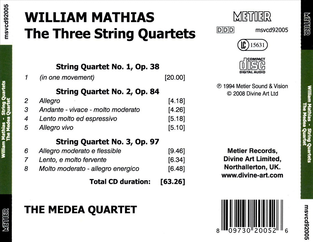 William Mathias: Three String Quartets cover art