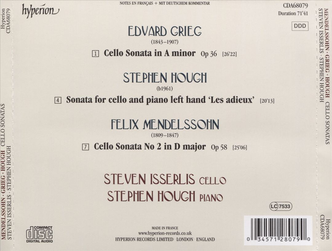 Mendelssohn, Grieg, Hough: Cello Sonatas cover art