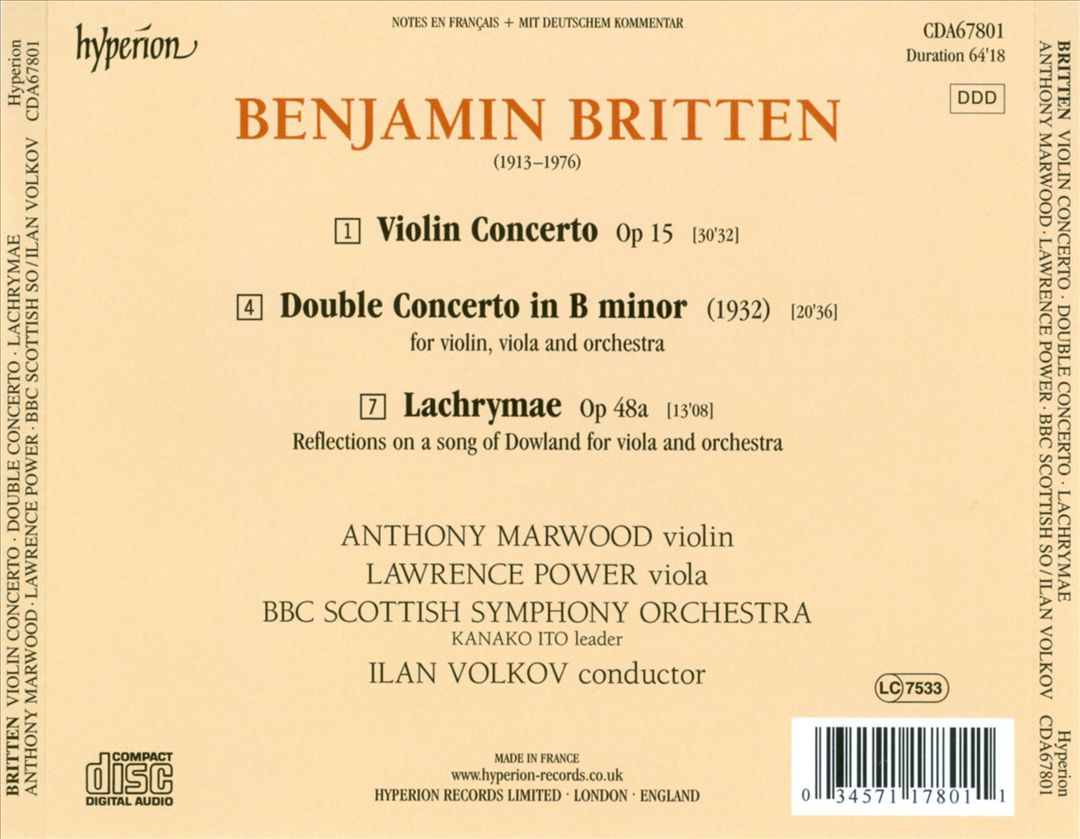 Britten: Violin Concerto; Double Concerto; Lachrymae cover art
