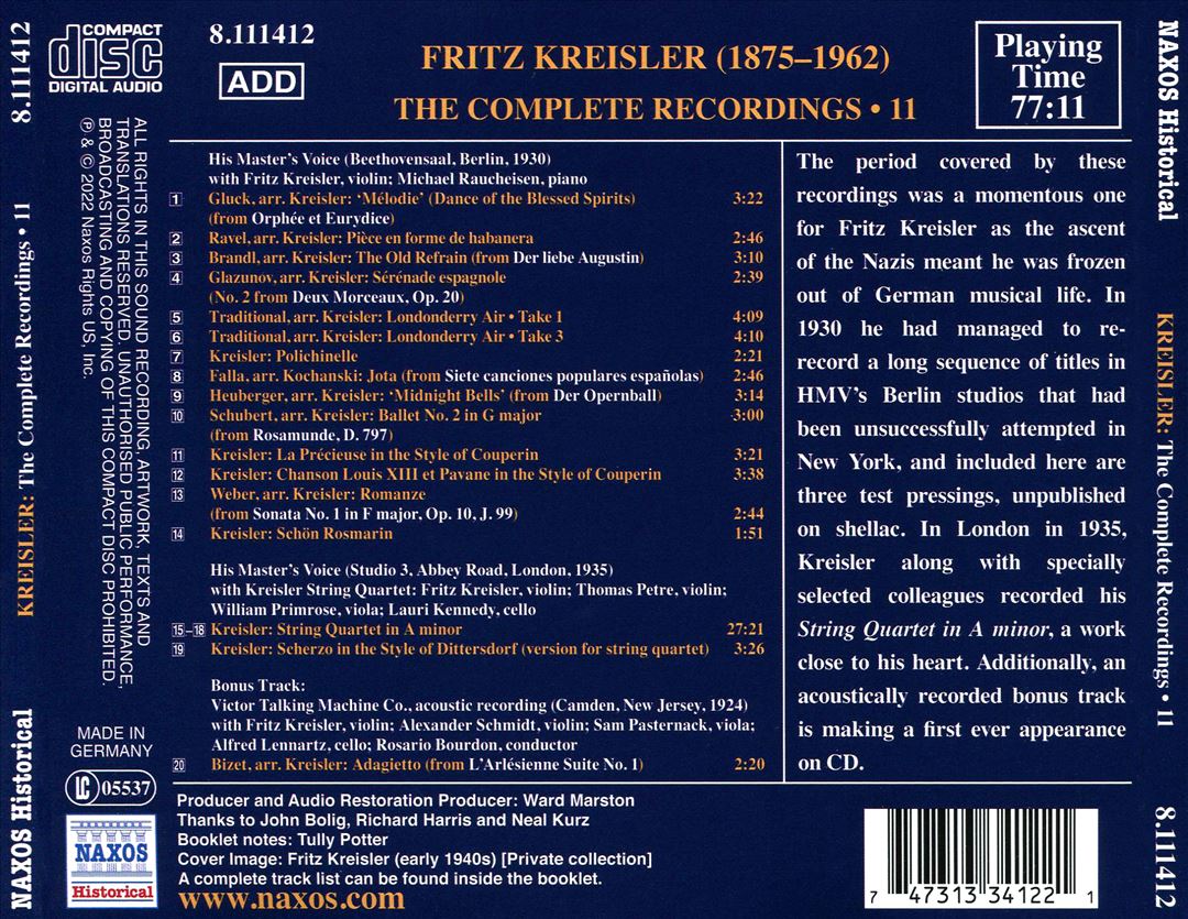 Kreisler: The Complete Recordings, Vol. 11 cover art