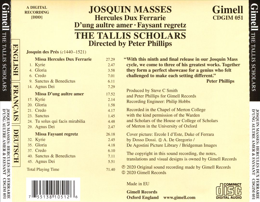 Josquin: Masses - Hercules Dux Ferrarie, D'ung aultre amer, Faysant regretz cover art