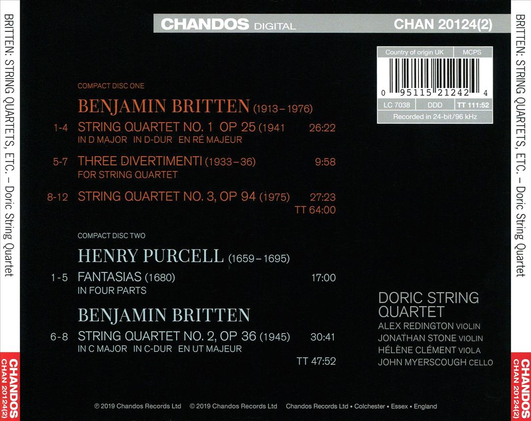 Purcell: String Fantasia in Four parts; Britten: String Quartets Nos. 1-3; Three Divertimenti cover art