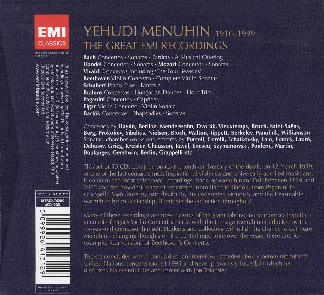 Yehudi Menuhin: The Great EMI Recordings cover art