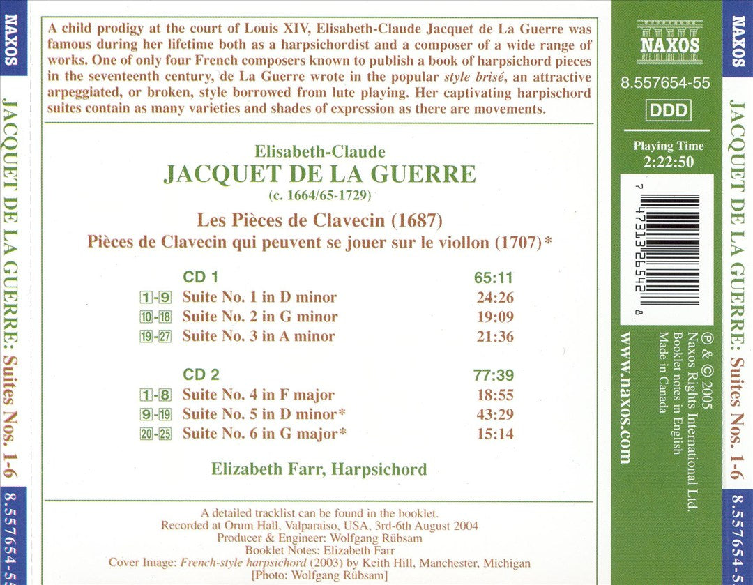 Elisabeth-Claude Jacquet De La Guerre: Harpsichord Suites Nos. 1-6 cover art