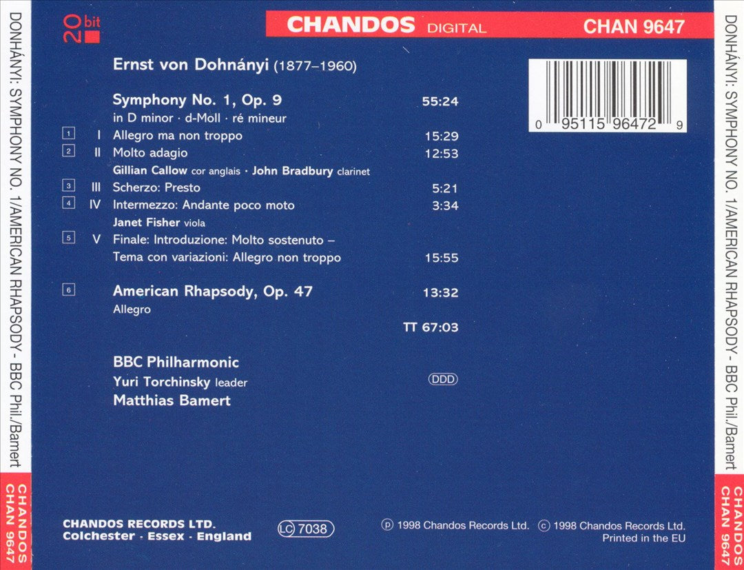 Ernst von Dohnányi: Symphony No. 1; American Rhapsody cover art