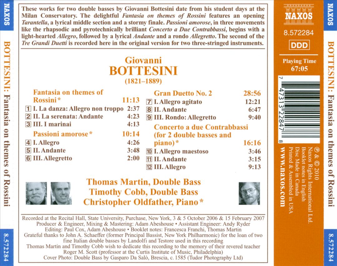 Bottesini: Fantasia on themes of Rossini cover art