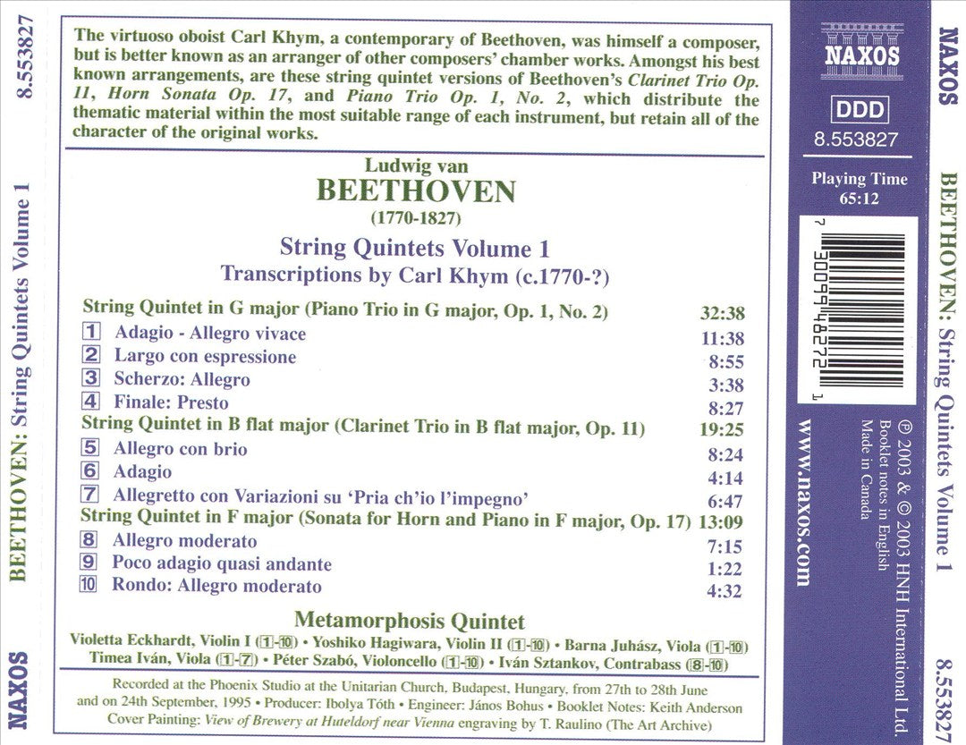Beethoven: String Quintets, Vol. 1 cover art
