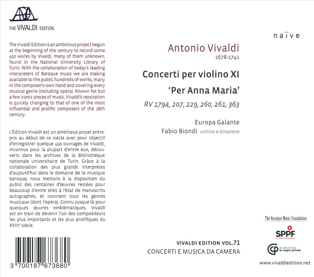 Vivaldi: Concerti per violino XI 'Per Anna Maria' cover art