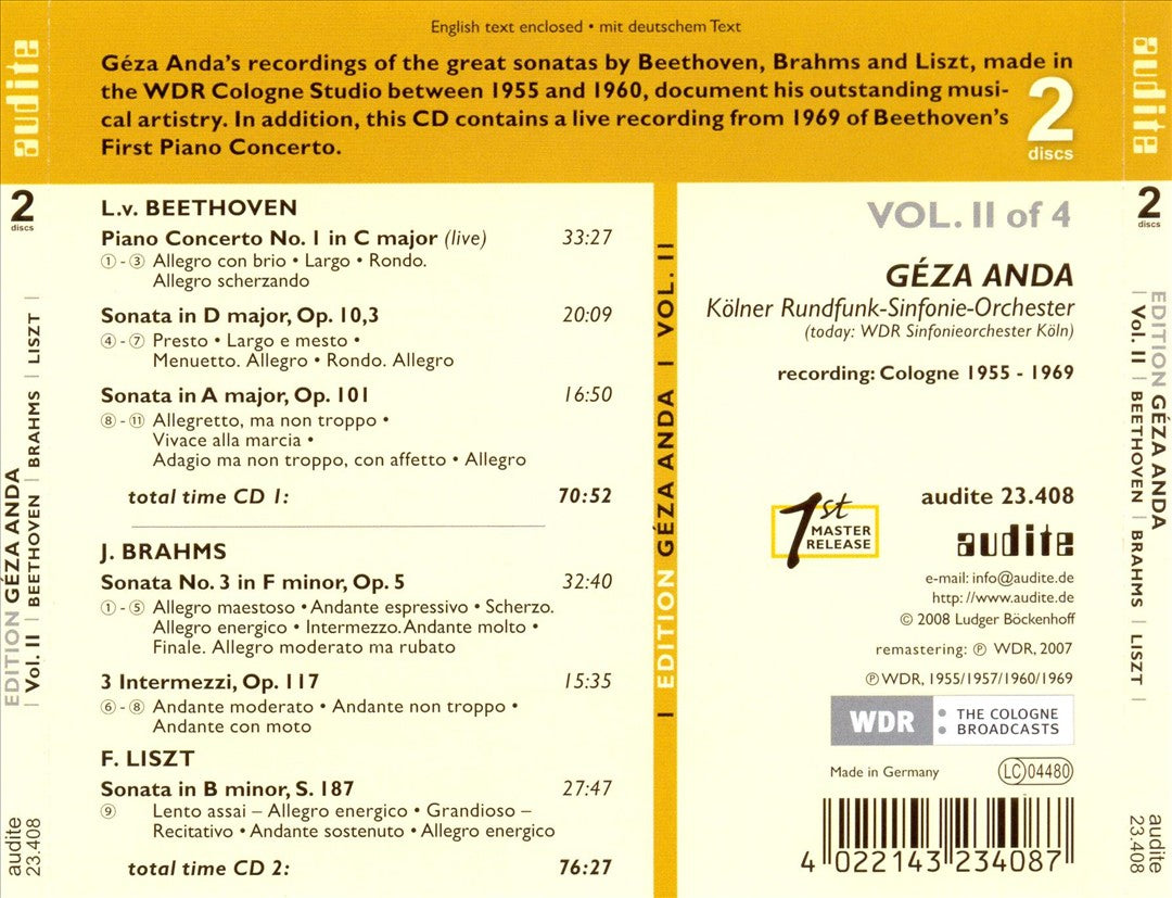 Edition Géza Anda, Vol. 2: Beethoven, Brahms, Liszt cover art