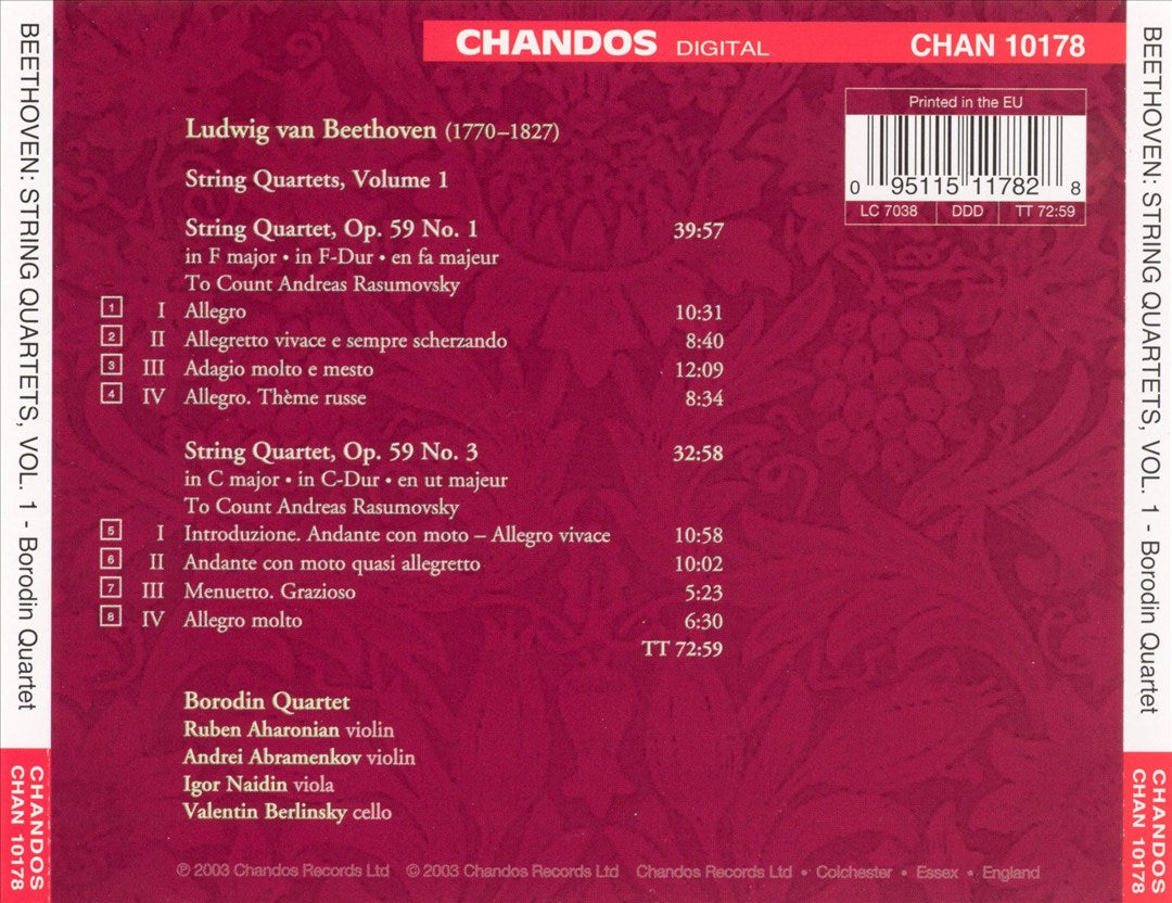 Beethoven: String Quartets, Vol. 1 cover art