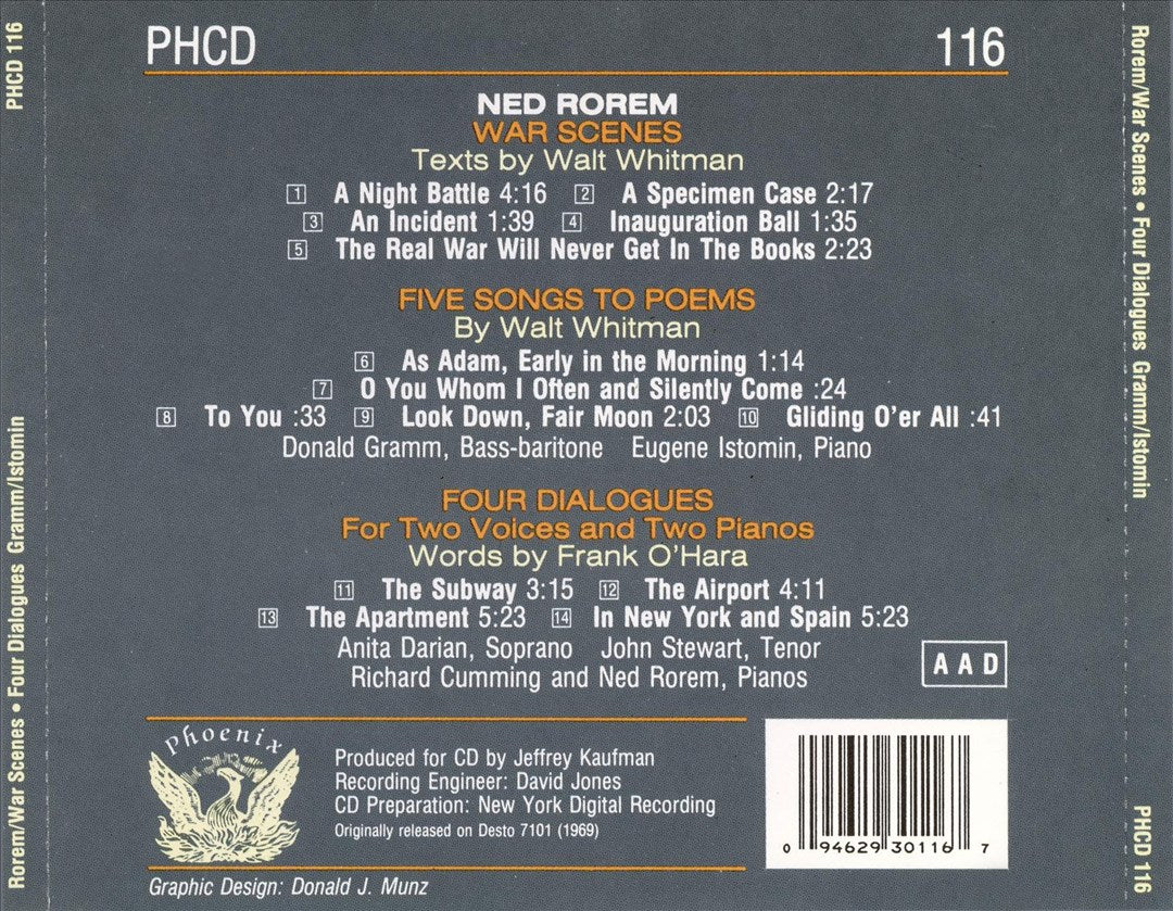 Ned Rorem: War Scenes; Five Songs; Four Dialogues for Two Voices & Two Pianos cover art