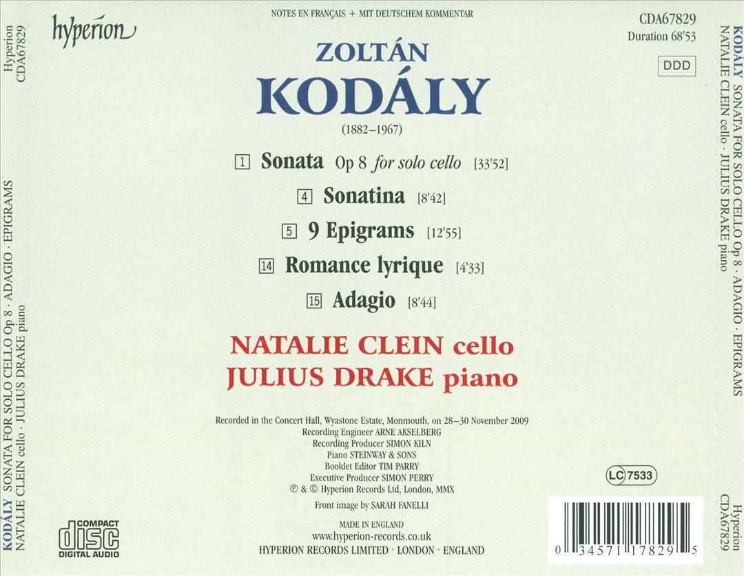 Kodály: Sonata for Solo Cello; Adagio; Sonatina & Others cover art