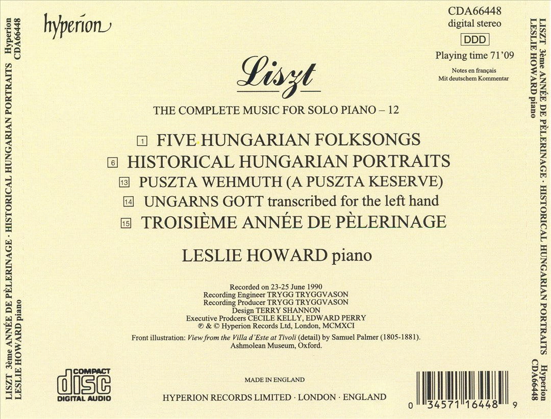 Liszt: Années de Pélerinage III; Historical Hungarian Portraits; Five Hungarian Folksongs cover art