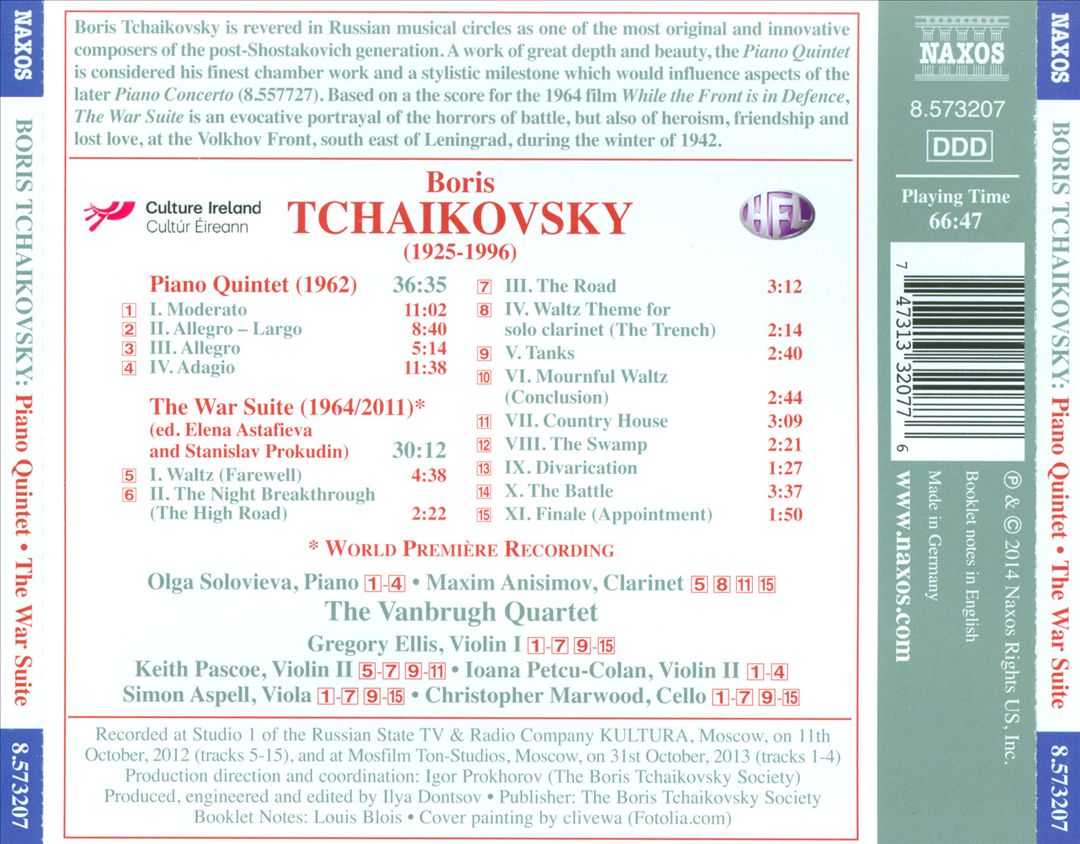 Boris Tchaikovsky: Piano Quintet; The War Suite cover art