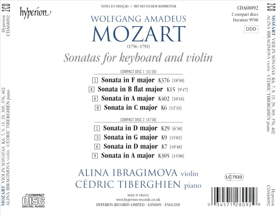 Mozart: Violin Sonatas Nos. 1, 2, 4, 10, 14, 22, 24, 29 cover art