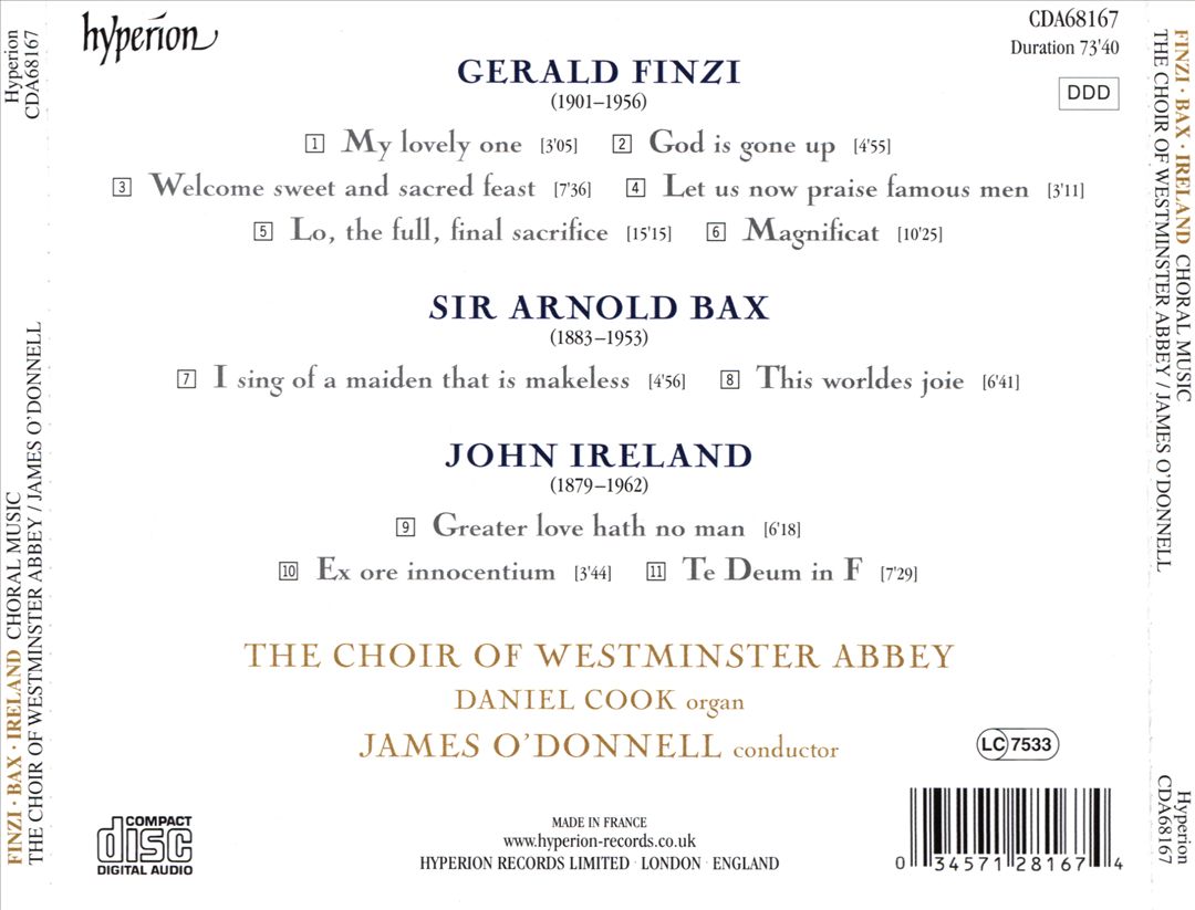 Finzi: Lo, the full, final sacrifice; Bax: This worldes joie; I sing of a maiden; Ireland: Te Deum; Greater Love cover art