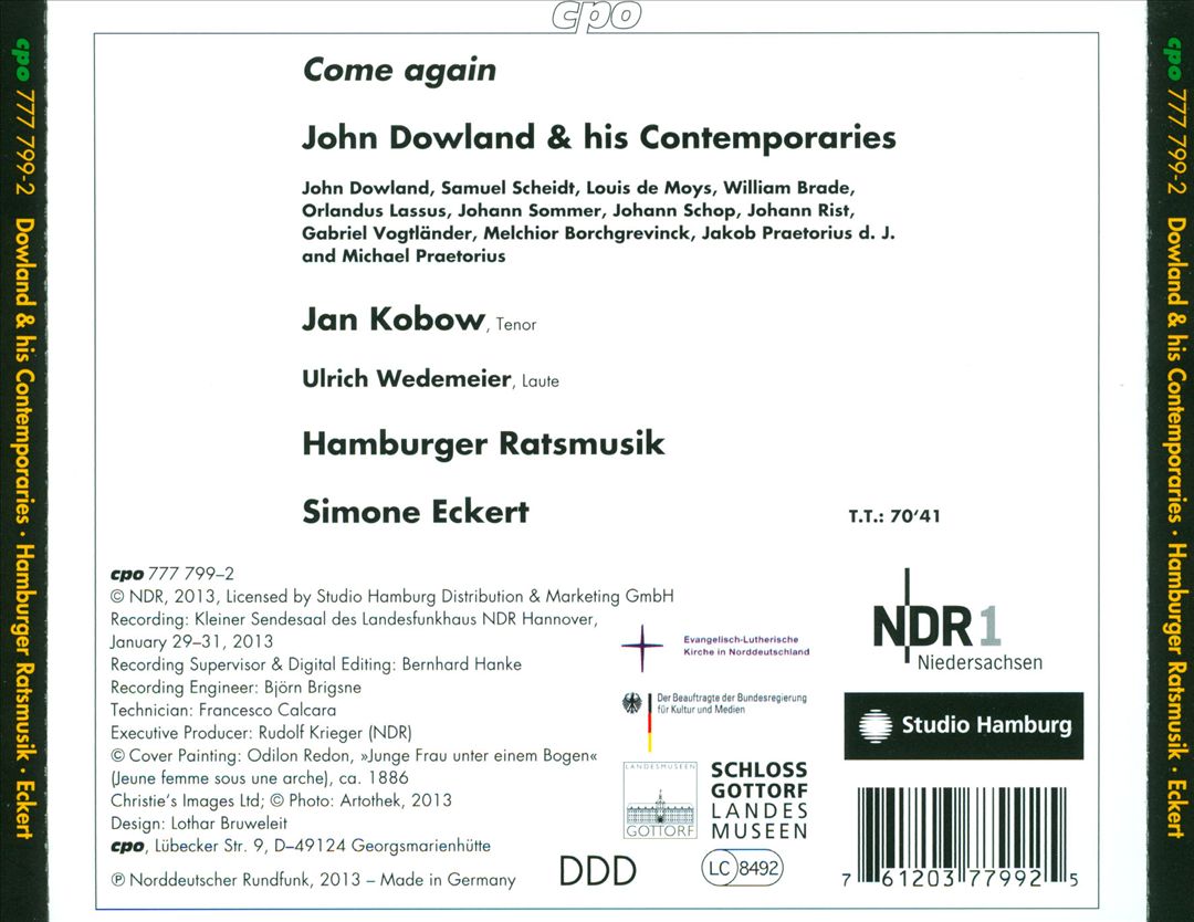 John Dowland and his Contemporaries: Come Again cover art