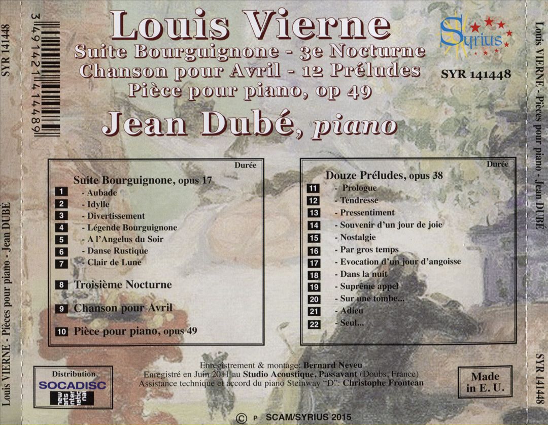 Louis Vierne: Suite Bourguignone; 3e Nocturne; Chanson pour Avrill; 12 Préludes; Pièce Op. 69 cover art