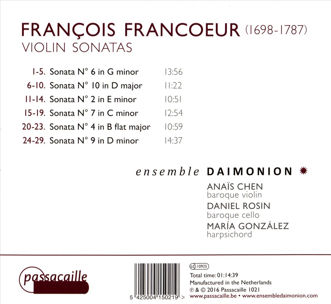 François Francoeur: Violin Sonatas cover art