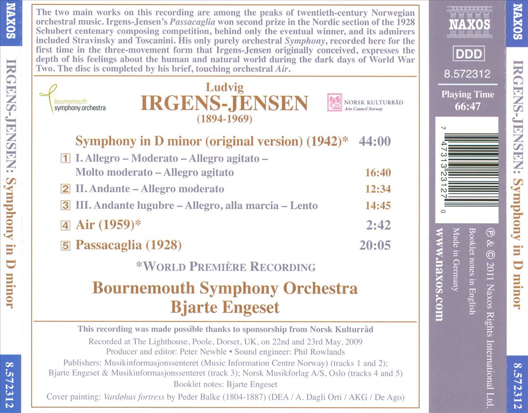 Ludvig Irgens-Jensens: Symphony in D minor; Passacaglia cover art