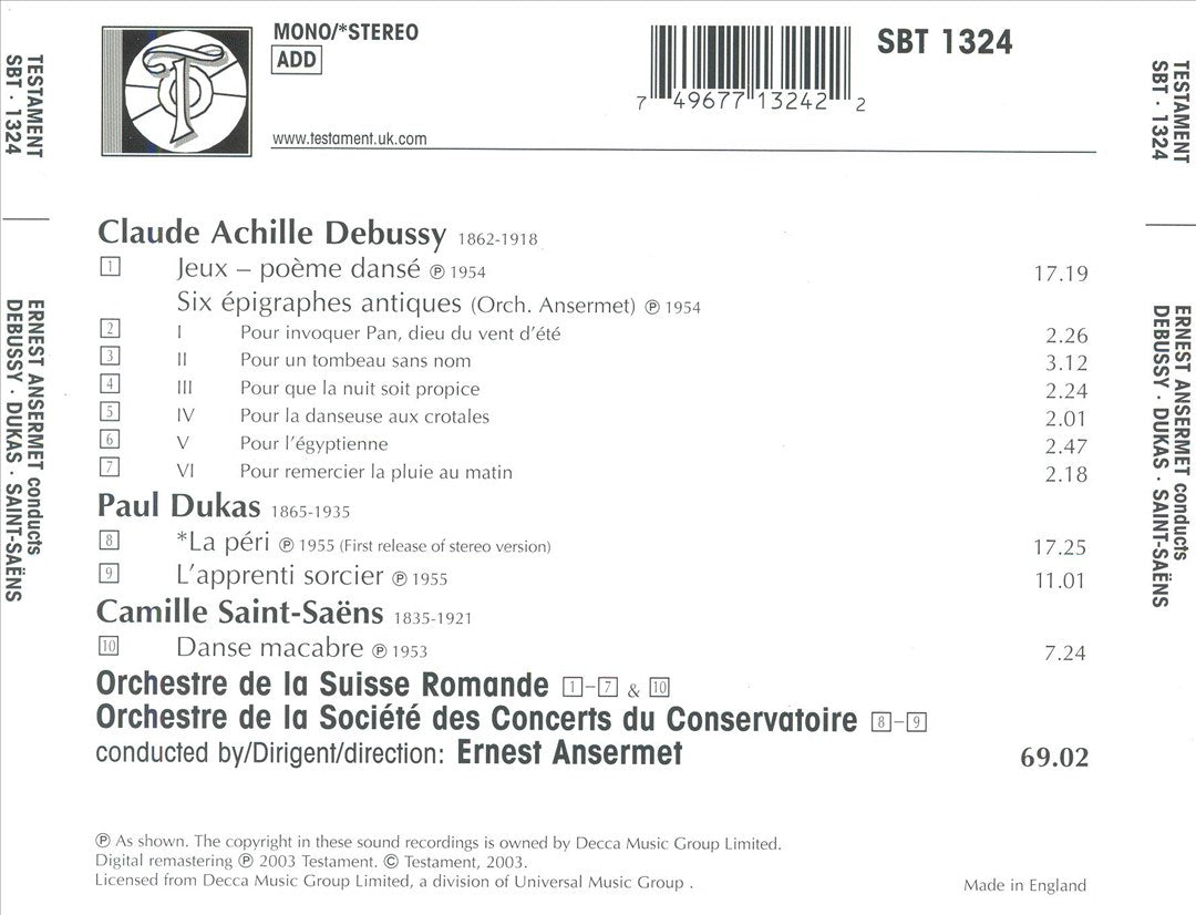 Ernest Ansermet conducts Debussy, Dukas, Saint-Saëns (Orchestral Works) cover art