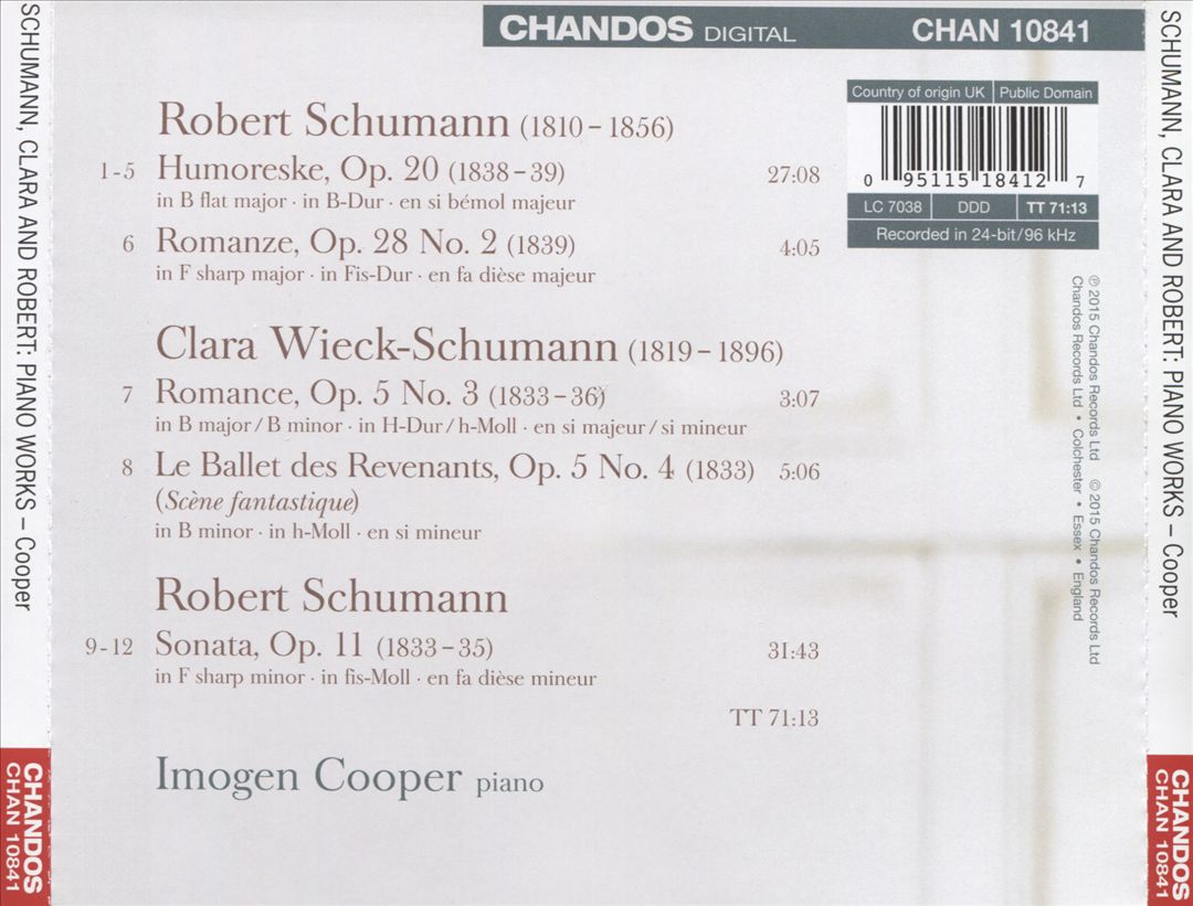 Robert & Clara Schumann: Piano Works cover art