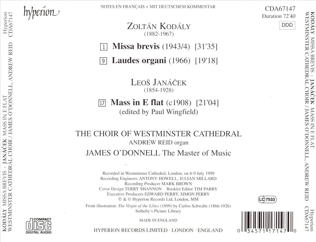 Leos Janácek: Mass in E flat; Zoltán Kodály: Missa Brevis; Laudes organi cover art