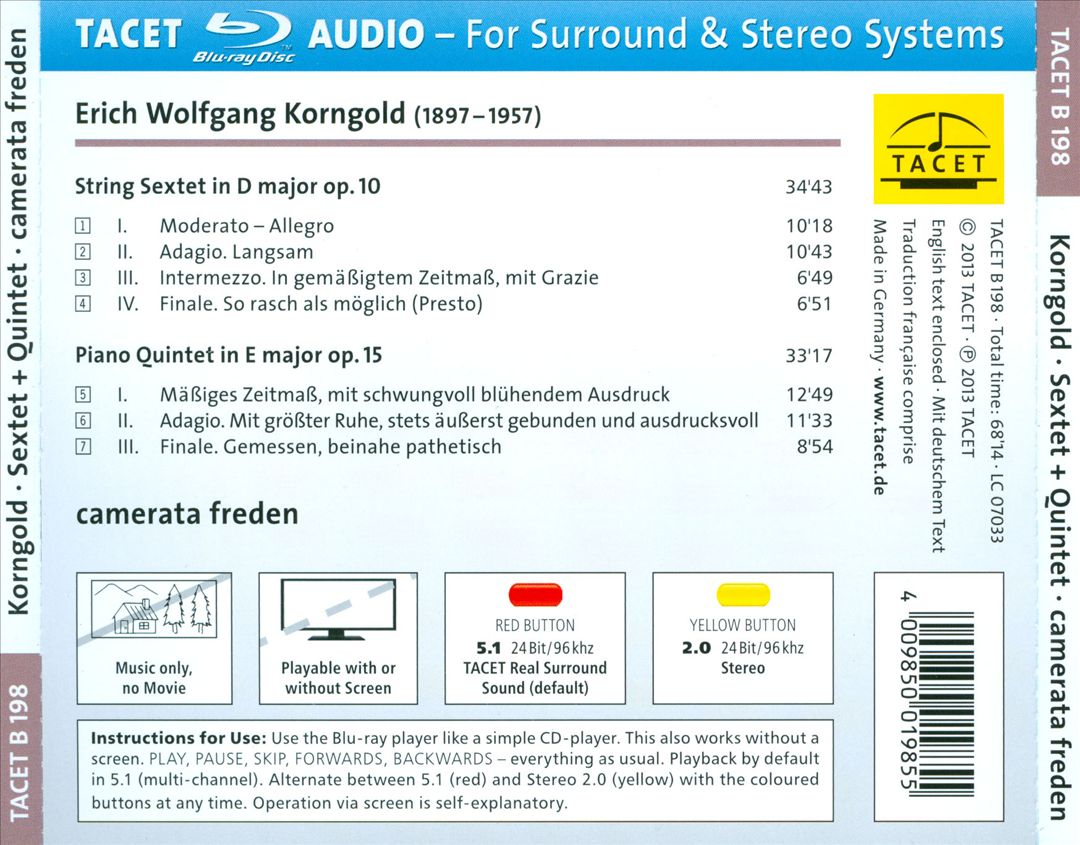 Erich Wolfgang Korngold: String Sextet; Piano Quintet cover art