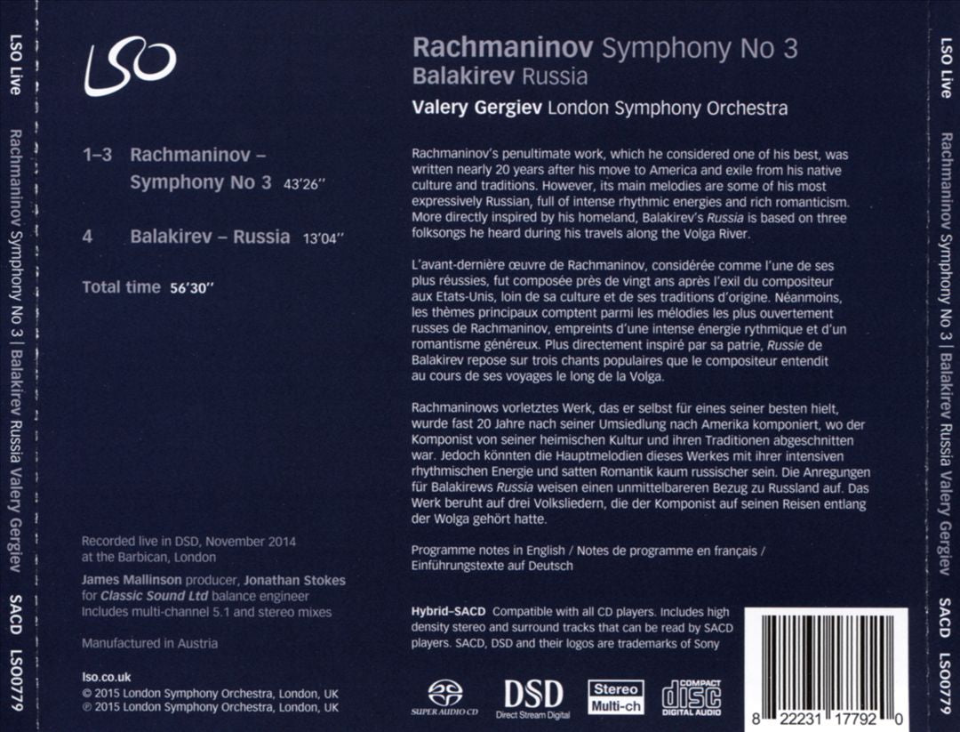 Rachmaninov: Symphony No. 3; Balakirev: Russia cover art