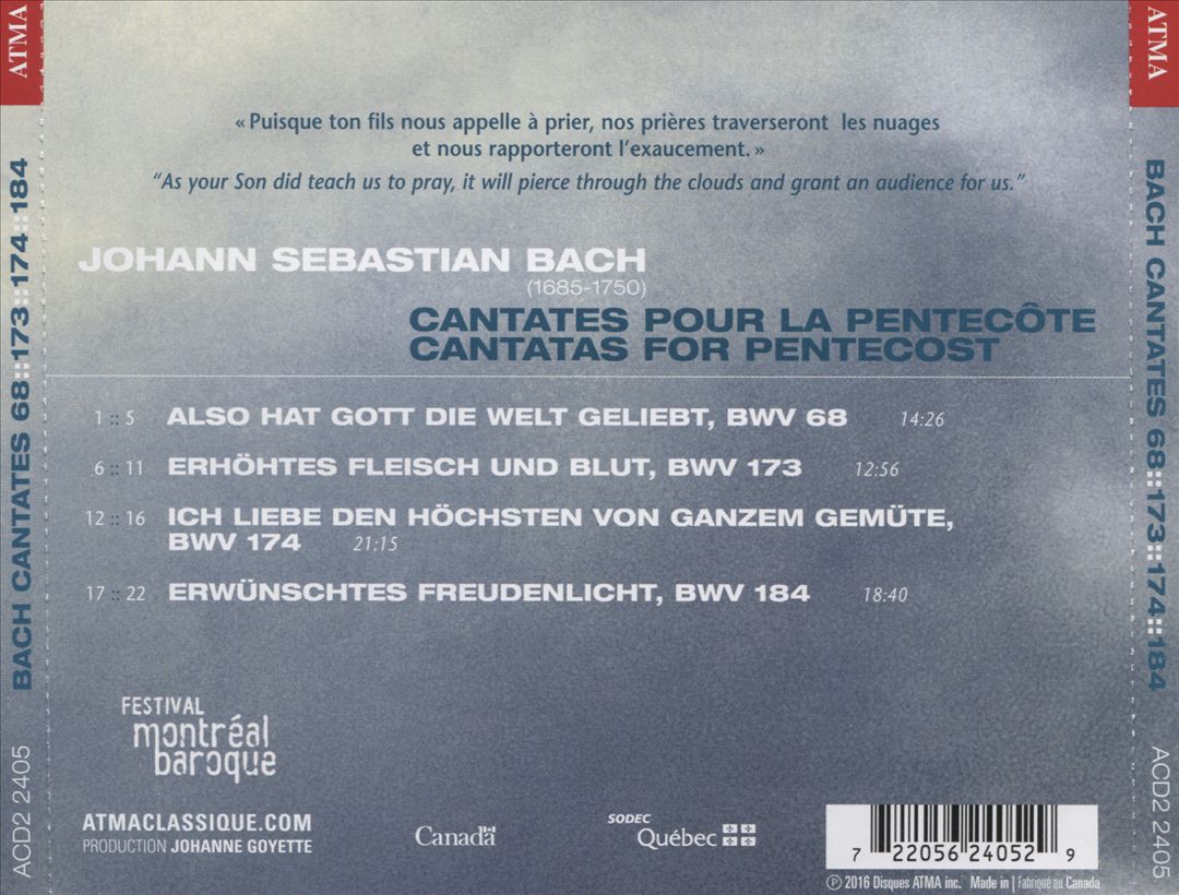 Bach: La Pentecôte - Cantates 68, 173, 174, 184 cover art