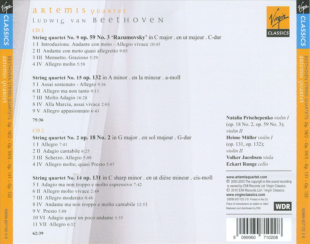 Beethoven : String Quartets Op. 59/3, Op. 132, Op. 18/2 & Op. 131 cover art